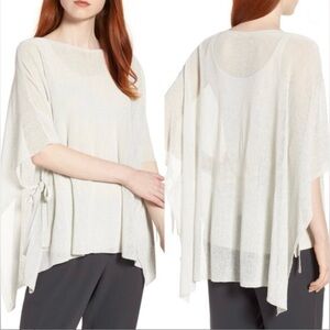 Eileen Fisher | Silver Grey Side Tie Linen-Blend Poncho | One Size